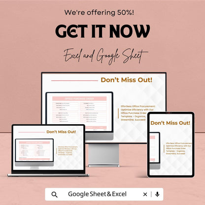 Office Purchase Order Template | Supplier Order Sheet | Google Sheets & Excel | Small Business Procurement Template