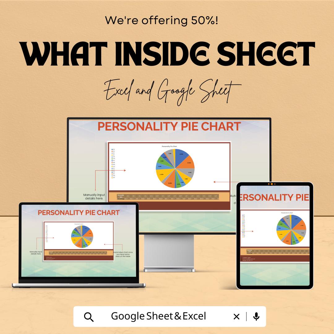 Personality Pie Chart Sheet | Editable Excel and Google Sheets Template | MBTI Personality Types Chart | Business & Personal Use