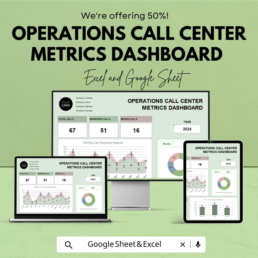 Operations Call Center Metrics Dashboard Template | Call Center Performance Dashboard | Agent Metrics and Call Log Template