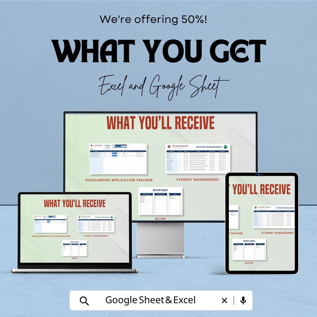Scholarship Application Tracker Template for Excel & Google Sheets | Scholarship Planner Spreadsheet | Scholarship Deadline Tracker |