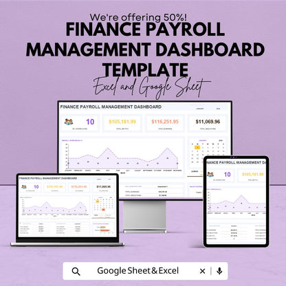 Finance Payroll Management Dashboard Template | Payroll Tracker | Employee Salary & Deduction Log | Business HR Spreadsheet