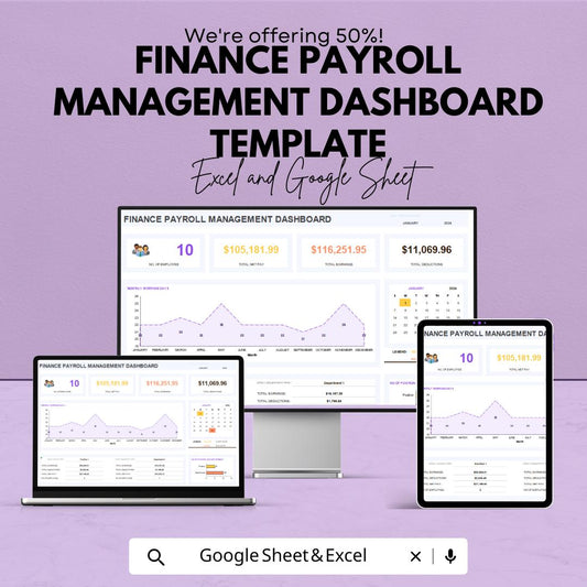 Finance Payroll Management Dashboard Template | Payroll Tracker | Employee Salary & Deduction Log | Business HR Spreadsheet