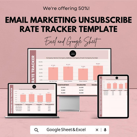 Email Marketing Unsubscribe Rate Tracker |  Email Analytics Template | Campaign Performance Spreadsheet | Marketing KPI Tool