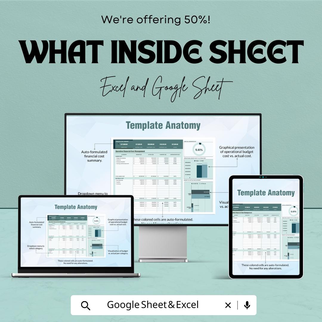 Operational Financial Cost Management Template | Business Cost Analysis Sheet | Expense Control Dashboard | Operational Budgeting Template
