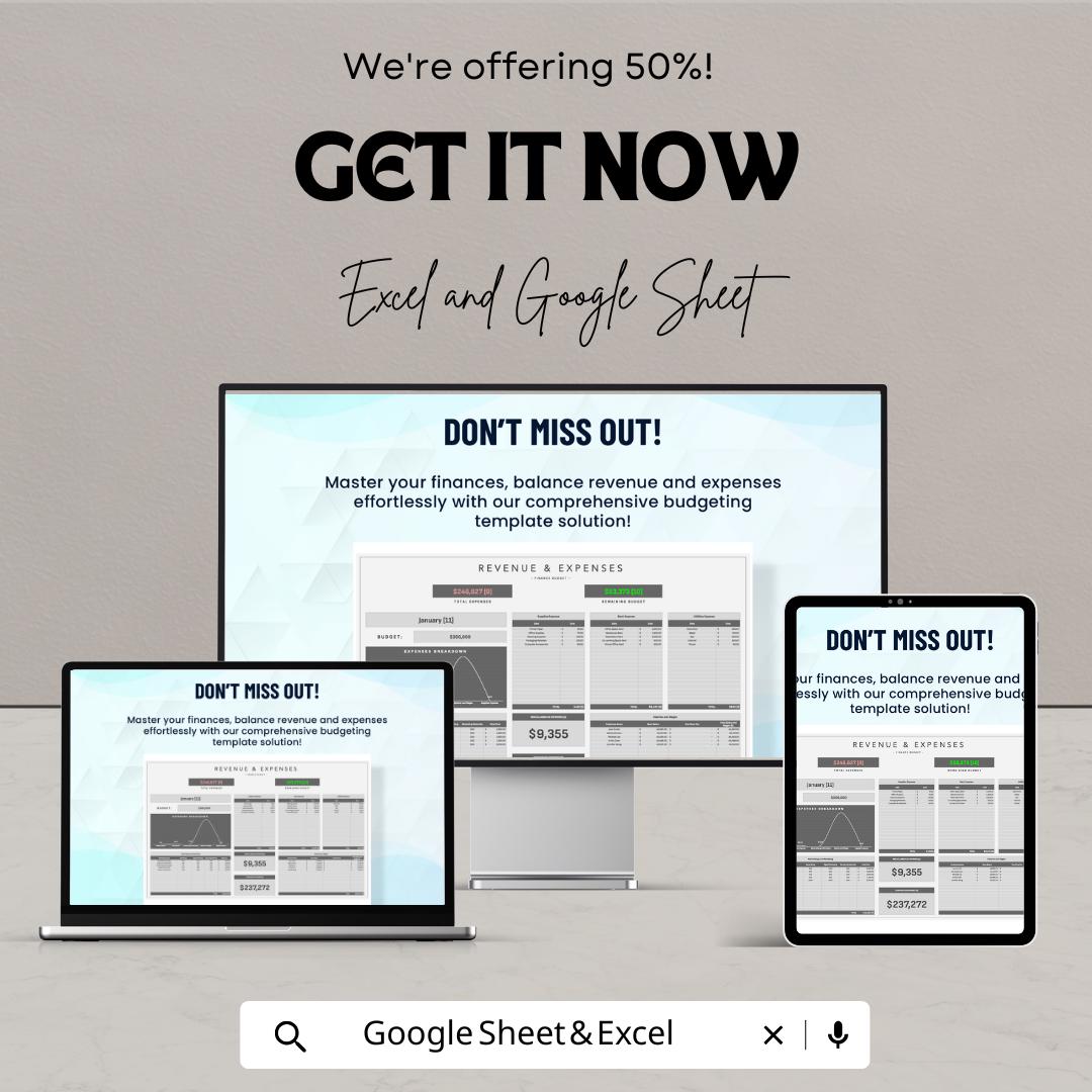 Finance Budget Planner | Revenue & Expense Tracker Template | Business Budget Spreadsheet | Financial Dashboard
