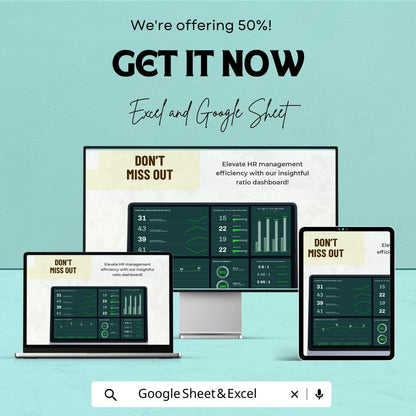 Human Resource Ratio Dashboard | HR Metrics Tracker | Excel & Google Sheets | Employee Analysis | HR Analytics | Workforce Management