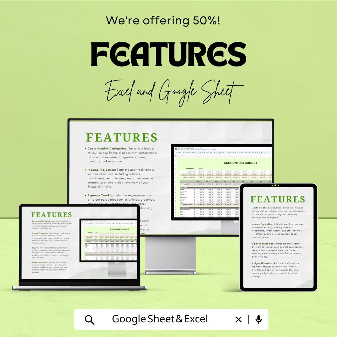 Accounting Budget Sheet – Excel and Google Sheet Template for Financial Management, Expense Tracking & Budgeting