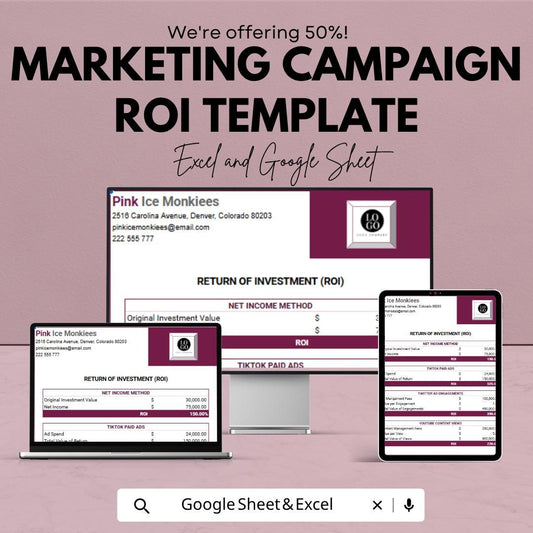 Marketing Campaign ROI Template | ROI Calculator Spreadsheet | Ad Spend Tracker | Marketing Analytics Template | Business ROI Sheet