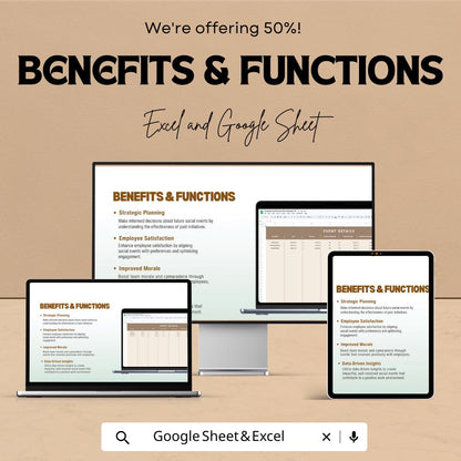 Employee Social Events ROI Calculator HR Template | Excel & Google Sheets HR Analytics | Event Rol and Engagement Tracker