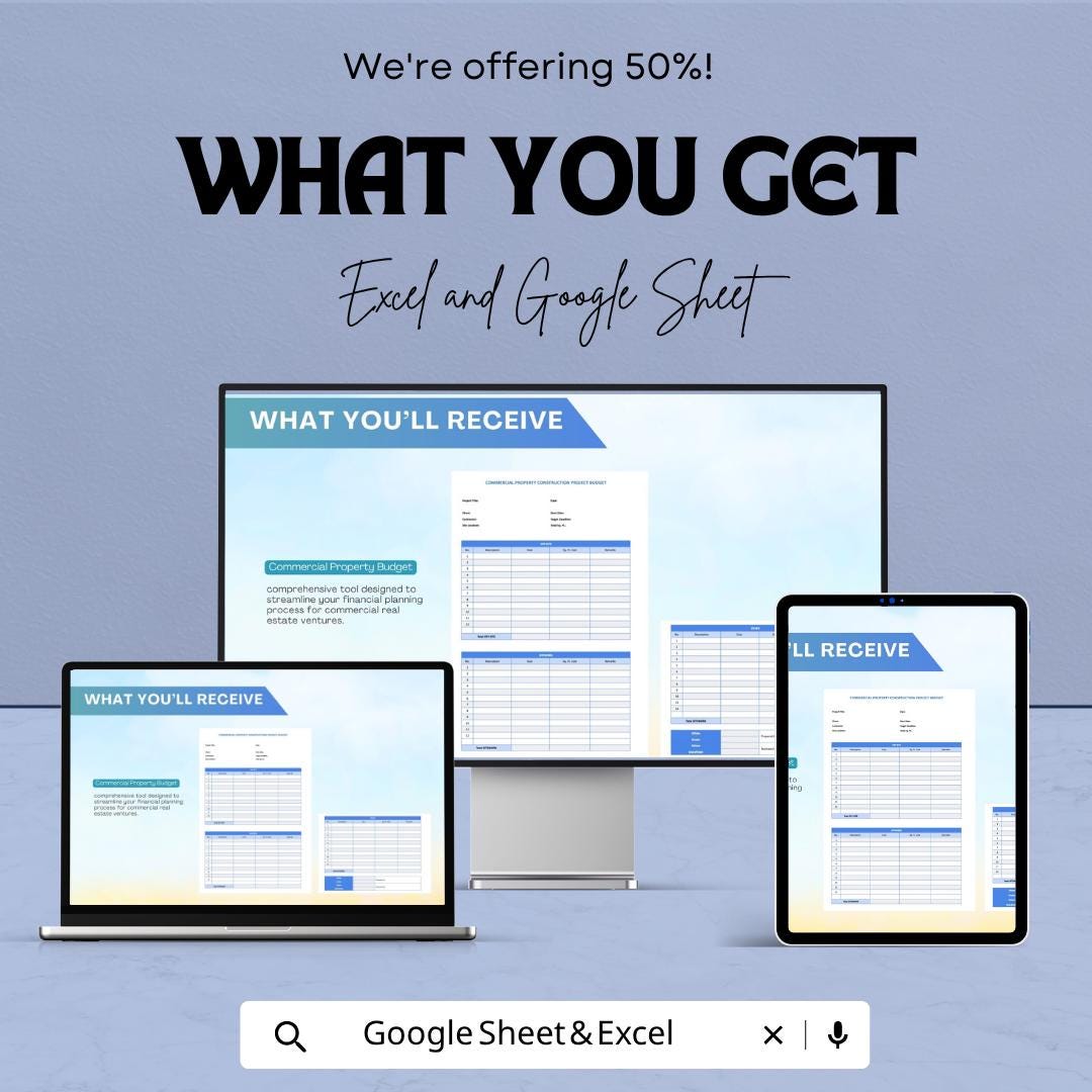 Commercial Property Budget Template | Real Estate Budget Spreadsheet | Construction Project Cost Tracker | Excel & Google Sheets