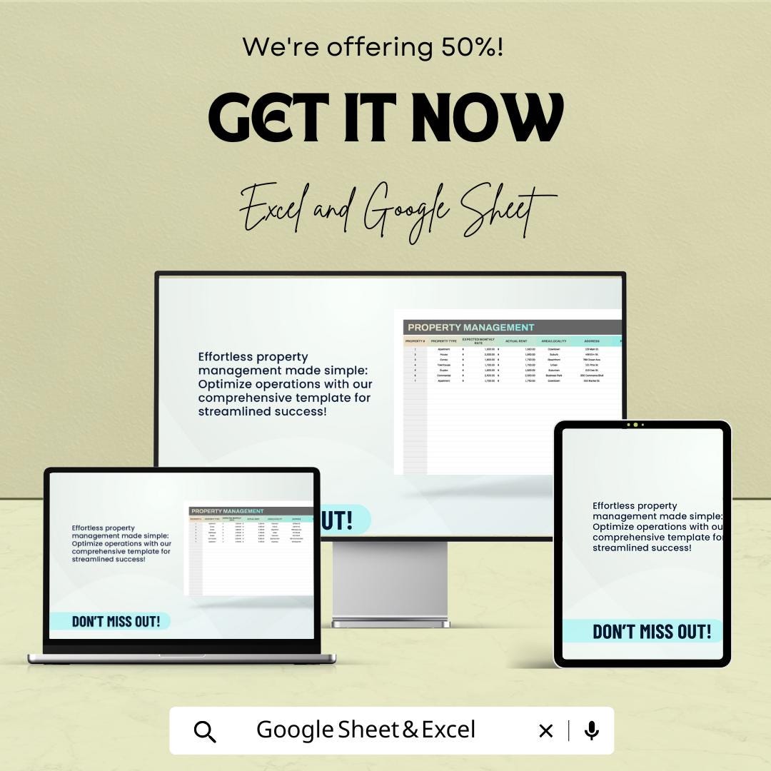Property Management Sheet | Excel & Google Sheets Template | Tenant, Maintenance, and Financial Tracker | Instant Download