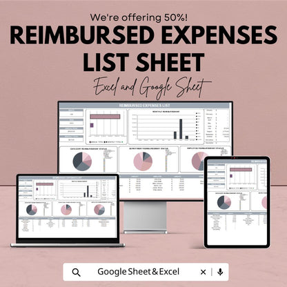 Reimbursed Expenses List Sheet | Google Sheets & Excel Reimbursement Tracker | Business Expense Log | Automated Expense Sheet
