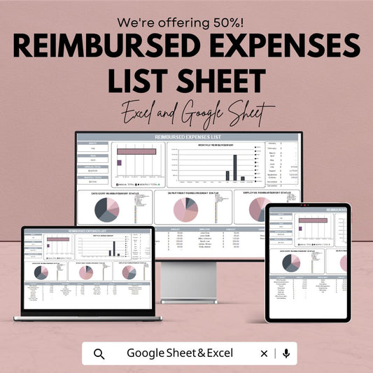 Reimbursed Expenses List Sheet | Google Sheets & Excel Reimbursement Tracker | Business Expense Log | Automated Expense Sheet