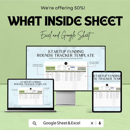Startup Funding Rounds Tracker Sheet | Excel & Google Sheets Template | Funding Progress Tracker | Startup Investment Tracker |