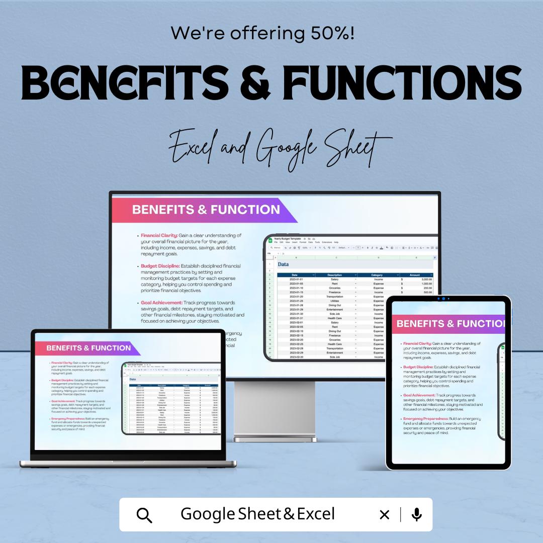 Yearly Budget Template | Excel & Google Sheets Annual Budget Planner | Personal Finance Tracker | Budget Spreadsheet