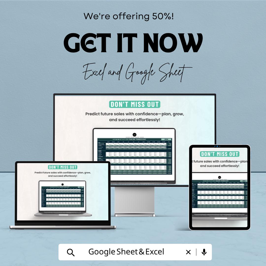 Administration Sales Forecast Template | Sales Forecast Spreadsheet | Business Sales Planner Template | Excel & Google Sheets |