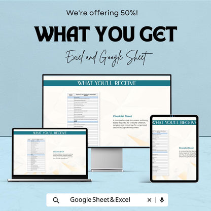 Checklist for Establishing a Website - Easy Website Setup Template for Business - Google Sheet & Excel