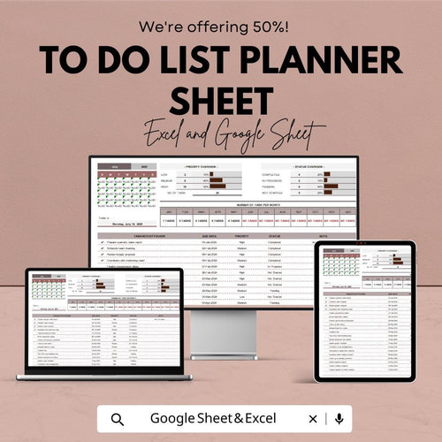 To Do List Planner Sheet - Daily Task Organizer Excel and Google Sheet - Priority Tracker & Scheduling Planner - 2025 Planner Template