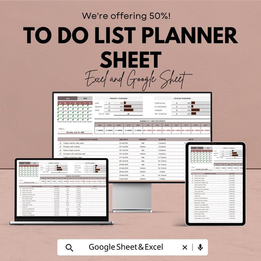 To Do List Planner Sheet - Daily Task Organizer Excel and Google Sheet - Priority Tracker & Scheduling Planner - 2025 Planner Template