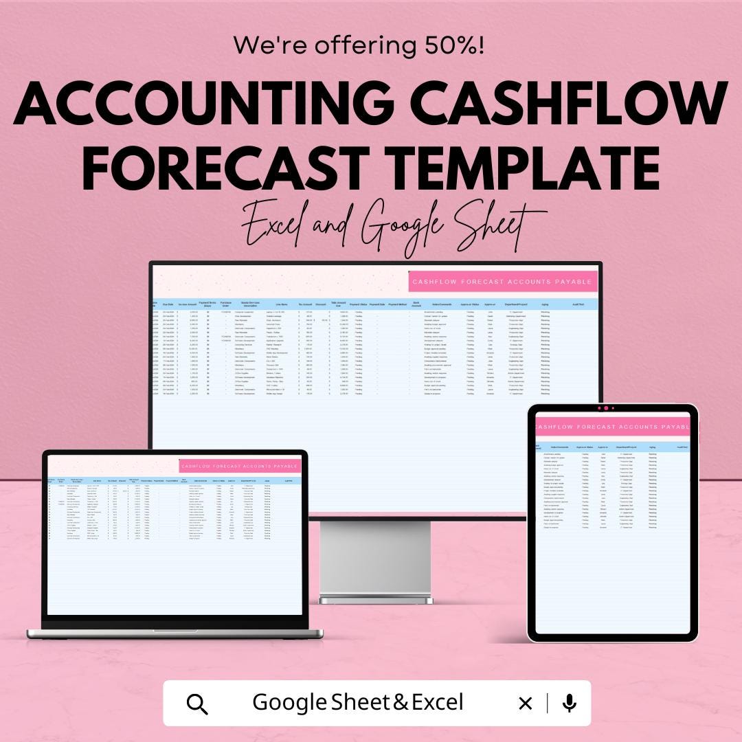 Accounting Cash flow Forecast Template | Cash Flow Planner | Expense Forecast | Financial Planning Spreadsheet