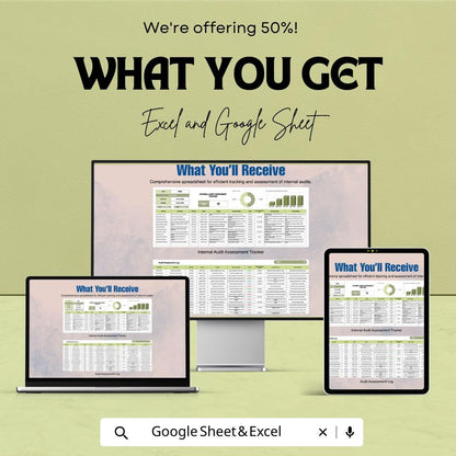 Internal Audit Assessment Tracker Template, Audit Log Spreadsheet, Compliance Audit Tracker, Risk Assessment Tool, Excel Google Sheets