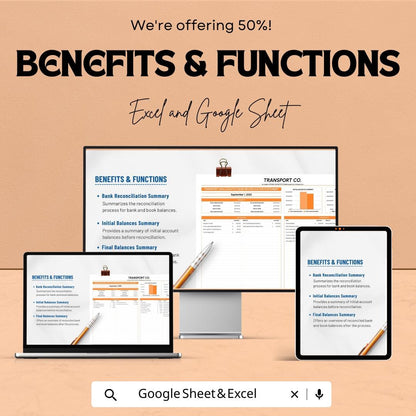 Transport and Logistics Bank Reconciliation Statement | Excel and Google Sheet Template | Financial Tracker | Digital Download