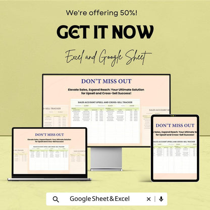 Sales Account Upsell and Cross-Sell Tracker Template | Sales Management Spreadsheet | Excel & Google Sheets CRM Tool | Growth Tracker |
