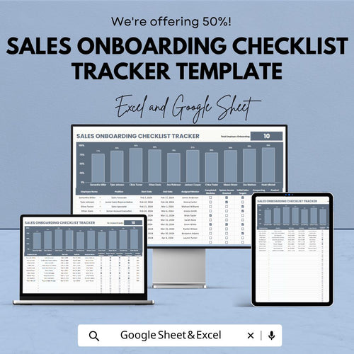 Sales Onboarding Checklist Tracker Template | Excel & Google Sheets | New Hire Sales Training Tracker | Employee Onboarding Dashboard