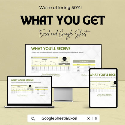 Social Media Engagement Rate Analyzer Template | Social Media Analytics Tracker | Engagement Rate Calculator | Marketing Report Template