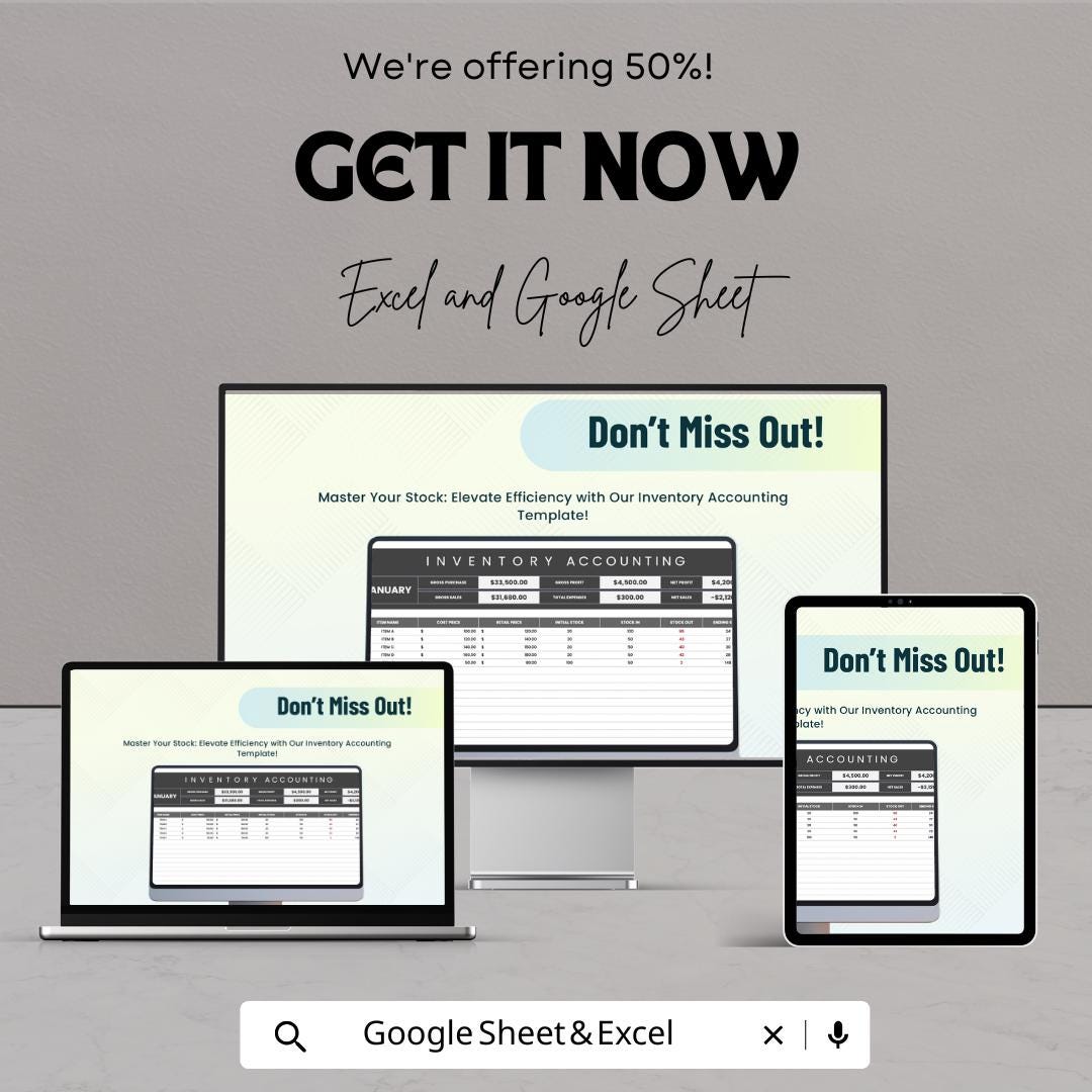 Inventory Accounting Template | Stock Tracking Spreadsheet | Inventory Management Register | Cost & Stock Control Template