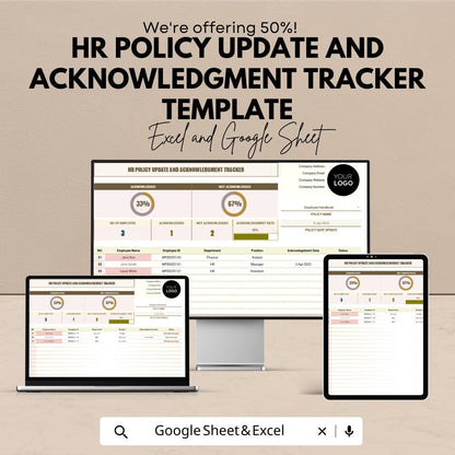 HR Policy Update and Acknowledgment Tracker Template | Employee Policy Acknowledgement Log | Excel & Google Sheets