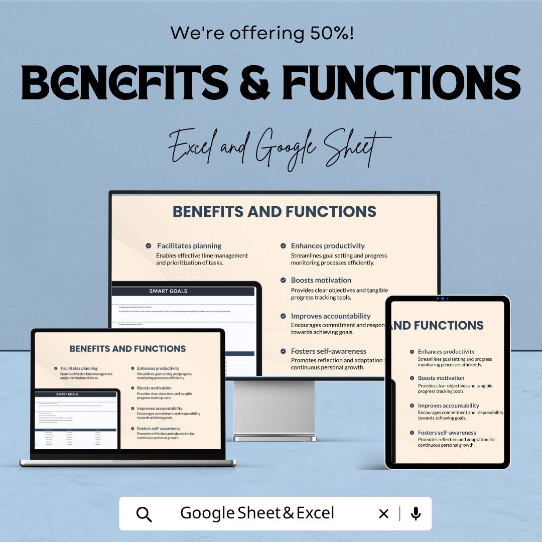 SMART Goals Spreadsheet Template | Goal Tracker Spreadsheet | Productivity Planner | Task Manager Template