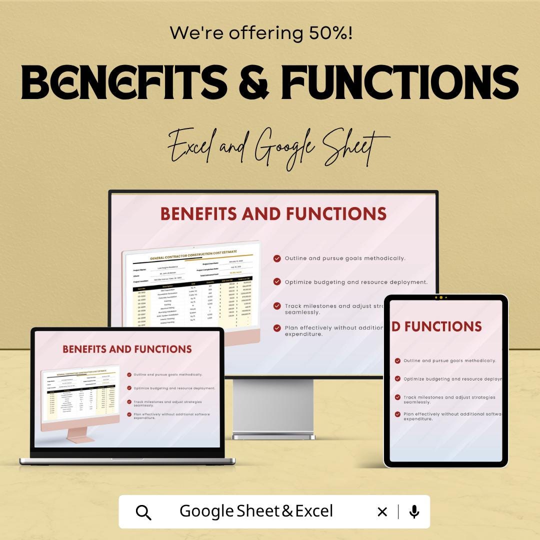 General Contractor Construction Cost Estimate Template | Construction Bid Spreadsheet | Contractor Cost Estimator | Excel & Google Sheets |