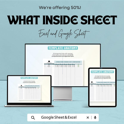 Operations Vendor Cost Comparison Template | Supplier Price Analysis Spreadsheet | Procurement Budget Tracker | Vendor Evaluation Sheet |