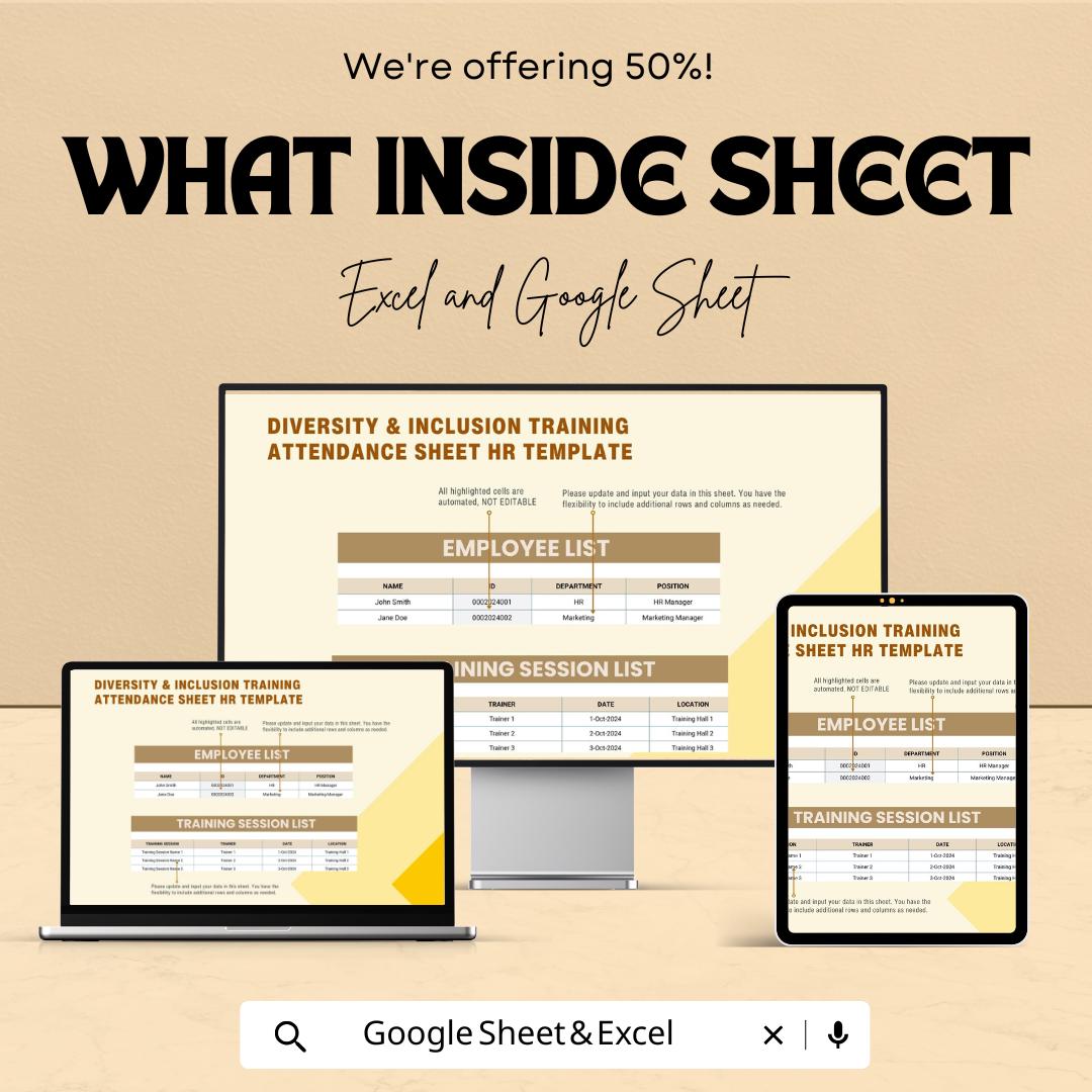 Diversity & Inclusion Training Attendance Sheet | HR Attendance Tracker Template | Excel andGoogle Sheets | Employee Training Record