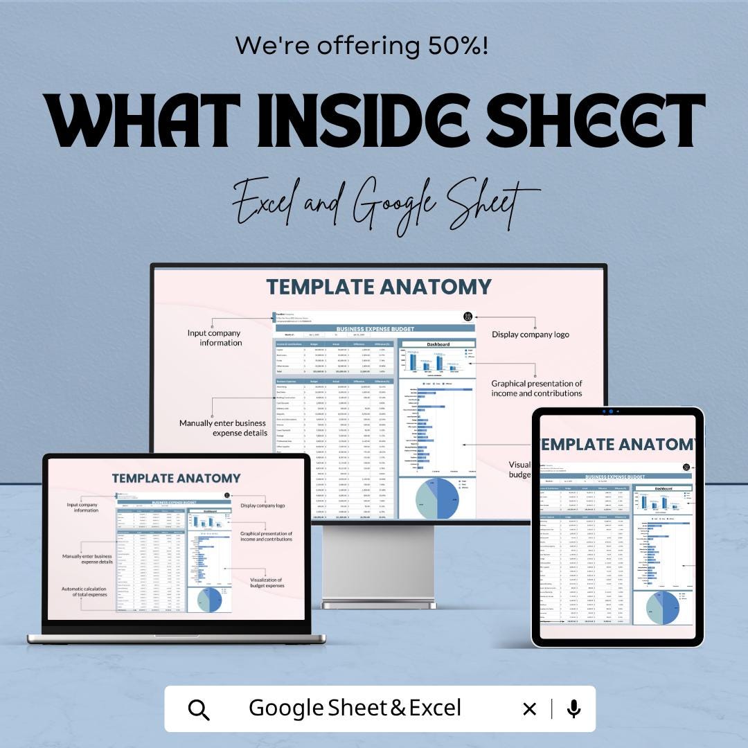 Business Expense Budget Template | Expense Tracker | Budget Spreadsheet | Small Business Finance Planner | Cost Tracker Dashboard