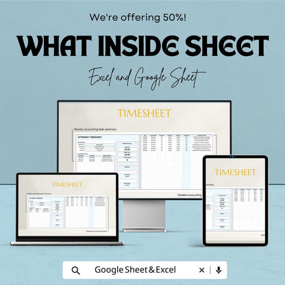 Attorney Timesheet Template | Legal Billing Tracker | Lawyer Time Tracking Spreadsheet | Excel & Google Sheets | Billable Hours Log