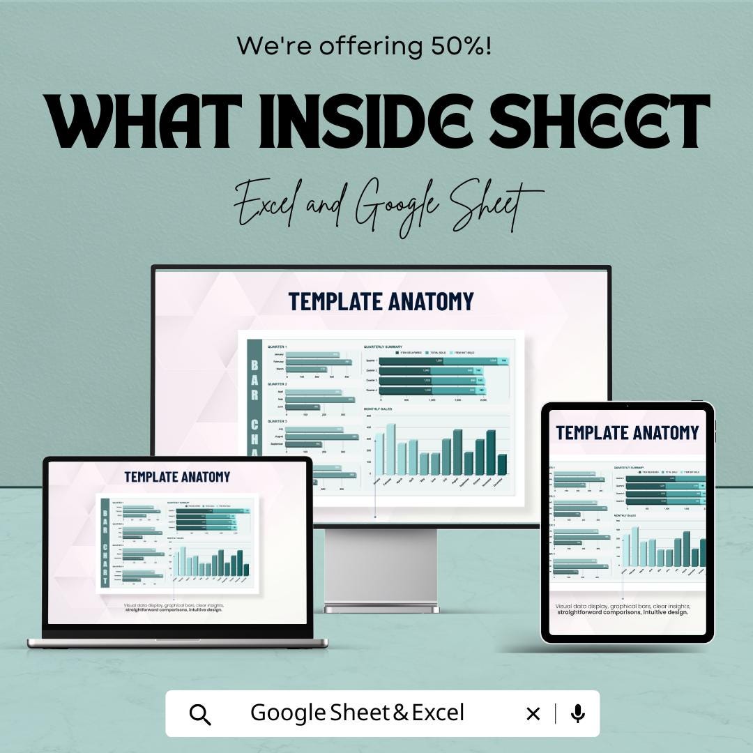 Clustered Bar Chart Sheet for Data Analysis | Excel and Google Sheet Template | Customizable Business Chart | Sales & Progress Visualization