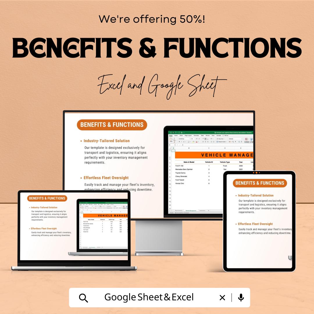 Fleet Inventory Template | Transport and Logistics Vehicle Tracker | Google Sheet & Excel Fleet Management Spreadsheet | Maintenance Log