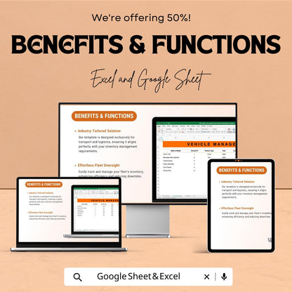 Fleet Inventory Template | Transport and Logistics Vehicle Tracker | Google Sheet & Excel Fleet Management Spreadsheet | Maintenance Log