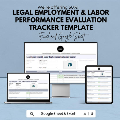 Legal Employment Performance Evaluation Tracker | HR Employee Review Tracker | Labor Compliance Evaluation Form | Workplace Performance Log