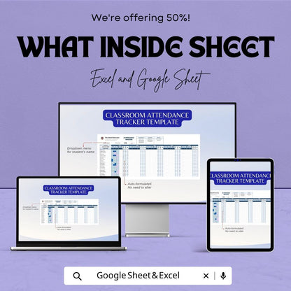 Classroom Attendance Tracker Template | Student Attendance Sheet | Teacher Planner | School Attendance Register | Google Sheets & Excel |