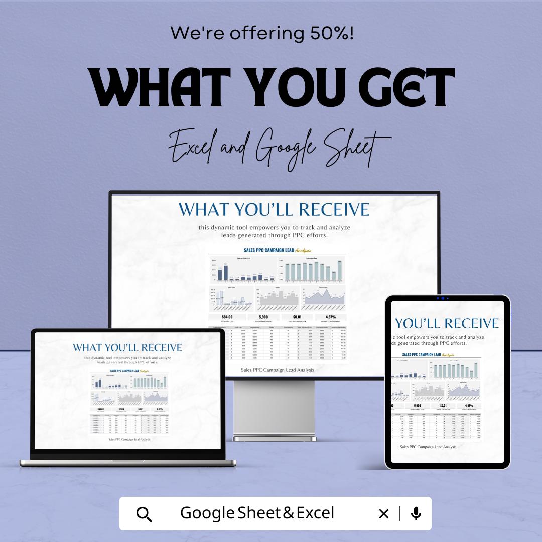 Sales PPC Campaign Lead Analysis Template | PPC Marketing Dashboard | Cpc CTR Conversion Tracker