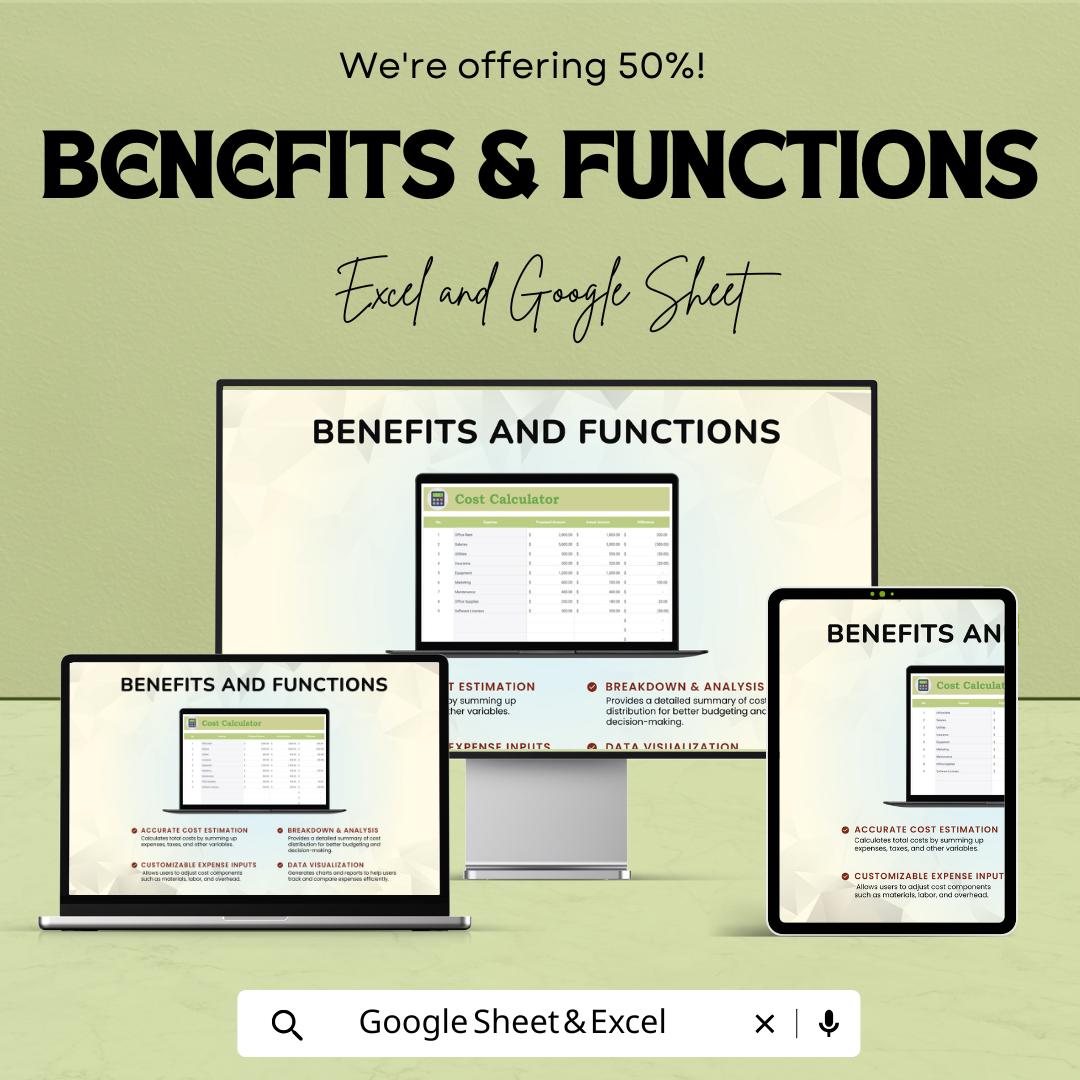 Cost Calculator Template | Expense Estimator Spreadsheet | Budget Cost Tracker | Excel and Google Sheets | Project Expense Analysis Tool