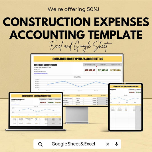 Construction Expenses Accounting Template | Excel & Google Sheets | Job Cost Tracker | Contractor Expense Log | Project Budget Spreadsheet