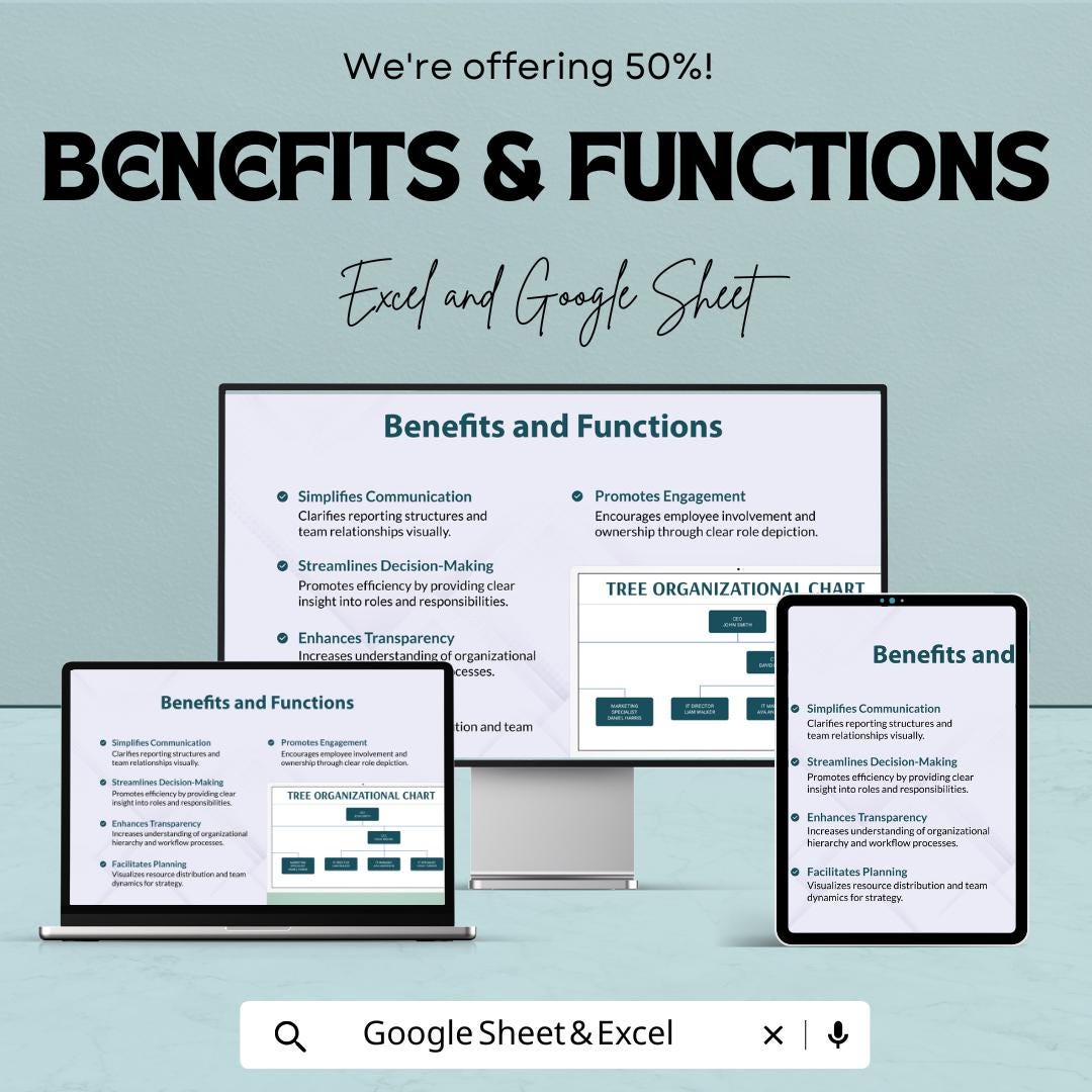 Tree Organizational Chart Sheet - Excel and Google Sheet Template | 50% Off | Customizable & Easy-to-Use