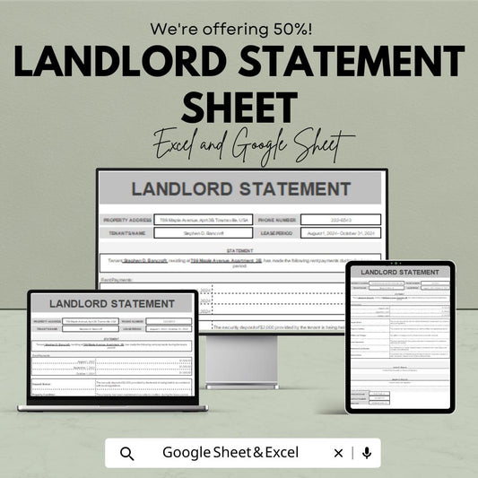 Landlord Statement Template | Rental Payment Tracker | Tenant Billing Sheet | Excel & Google Sheet