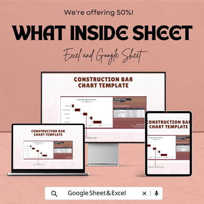 Construction Bar Chart Template | Construction Gantt Chart Spreadsheet | Project Timeline Planner | Construction Schedule Template |