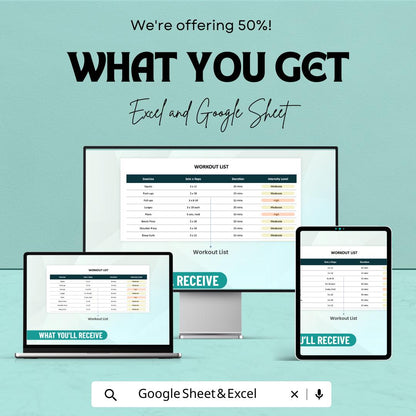 30 Day Workout Template | Fitness Tracker Spreadsheet | Gym Workout Planner | Exercise Log | Digital Fitness Planner | Workout Tracker
