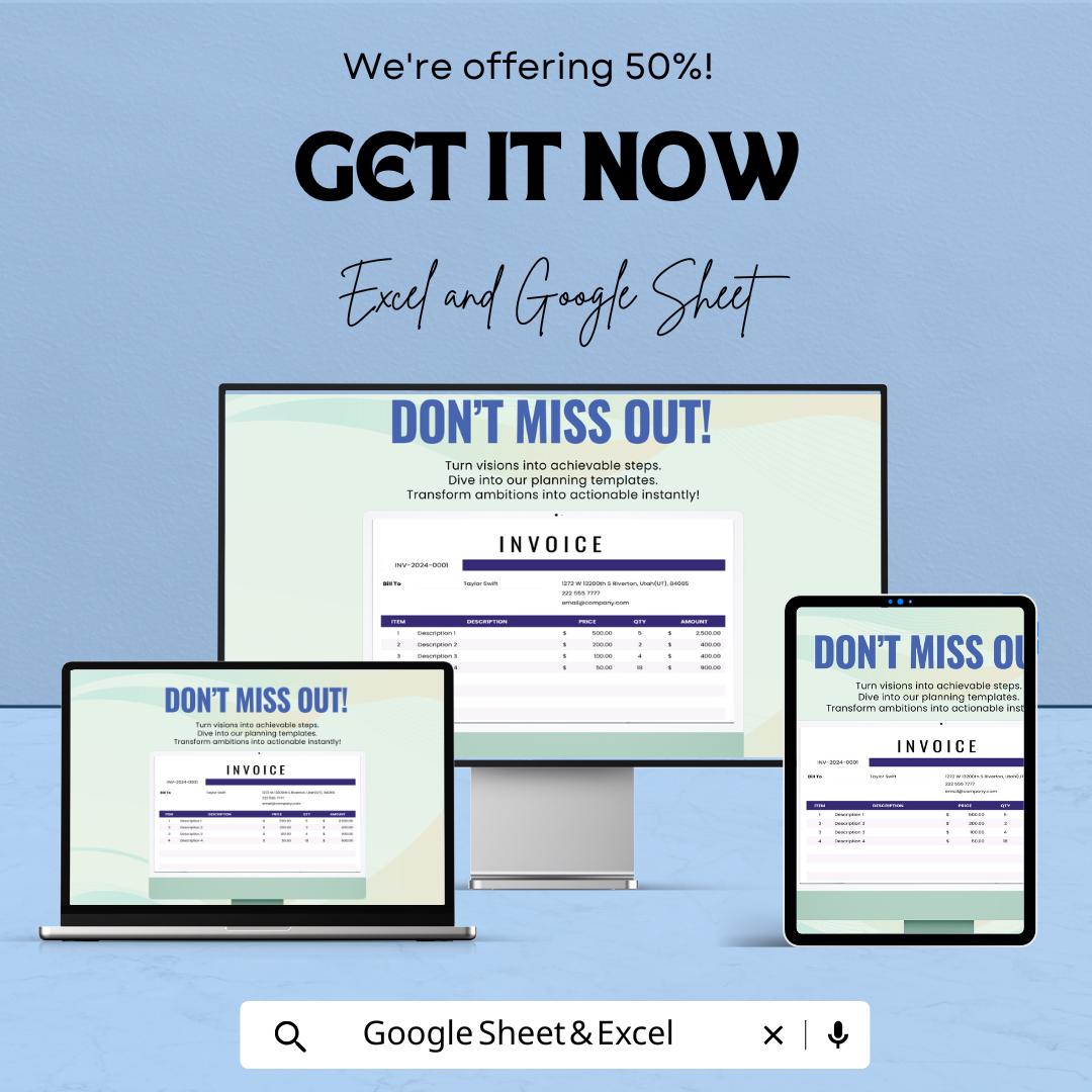Invoice Tab Template - Excel & Google Sheets - Simple, Customizable Invoice Tracker for Businesses